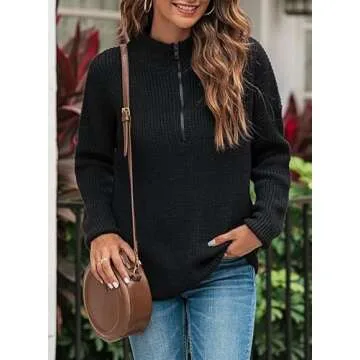 EVALESS Quarter Zip Sweaters for Women Waffle Kint Long Sleeve Pullover Sweater Business Casual Outfits