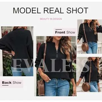EVALESS Quarter Zip Sweaters for Women Waffle Kint Long Sleeve Pullover Sweater Business Casual Outfits