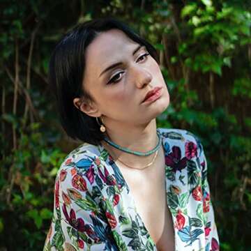 Turquoise Gemstone Beaded Satellite Chain Necklace Boho Vintage Handmade Blue Turquoise Choker Necklace for Women Adjustable 18K Gold Plated 15”