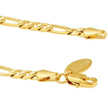LIFETIME JEWELRY 4mm Figaro Chain Anklet for Women Men & Teen Girls 24k Gold Plated (Gold, 11)
