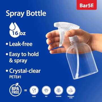 Bar5F Empty Clear Spray Bottle Adjustable Head Sprayer from Fine to Stream, Natural, 16 Oz, Pack of 3