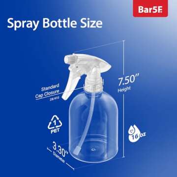 Bar5F Empty Clear Spray Bottle Adjustable Head Sprayer from Fine to Stream, Natural, 16 Oz, Pack of 3
