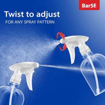 Bar5F Empty Clear Spray Bottle Adjustable Head Sprayer from Fine to Stream, Natural, 16 Oz, Pack of 3