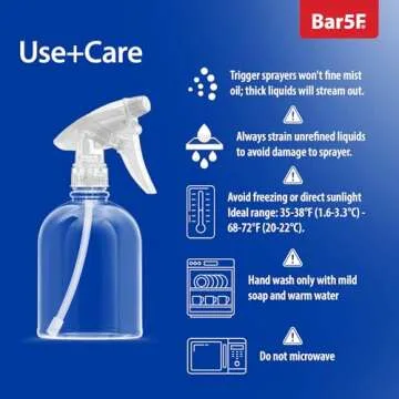 Bar5F Empty Clear Spray Bottle Adjustable Head Sprayer from Fine to Stream, Natural, 16 Oz, Pack of 3