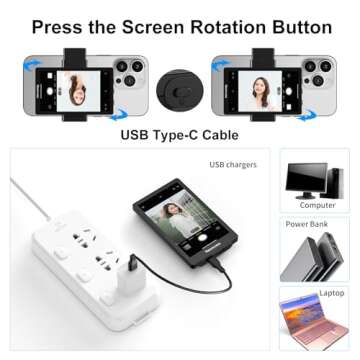 Newmowa Phone Vlog Selfie Monitor Screen,Support 4K Wired Recording,Magnetic Phone Holder,Using Phone Rear Camera for Selfie Vlog TikTok,Compatible with iPhone(4K Wired Recording NOT Supports iOS 18)