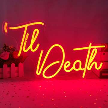 Til Death Neon Sign Dimmable Til Death Led Sign Art Wall Decor Til Death Sign for Valentine's Day Ba...