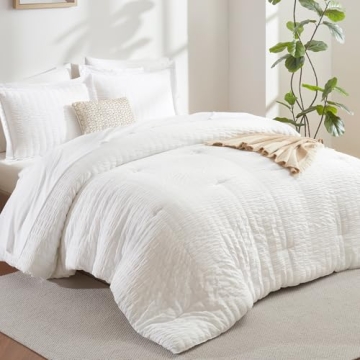 CozyLux Full Bed in a Bag - White Seersucker 7-Piece All Season Comfort Set