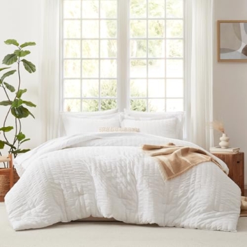 CozyLux Full Bed in a Bag White Seersucker 7-Piece Set