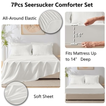 CozyLux Full Bed in a Bag White Seersucker 7-Piece Set