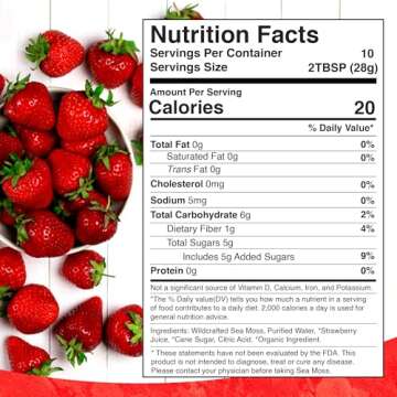 Organic Irish Sea Moss Gel - Wildcrafted Strawberry Flavor Superfood - 10 oz