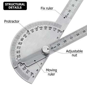 Angle Protractor - Dual Function Stainless Steel Ruler & Protractor