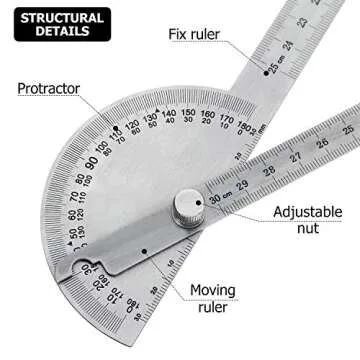 Angle Protractor - Dual Function Stainless Steel Ruler & Protractor