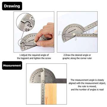 Angle Protractor - Dual Function Stainless Steel Ruler & Protractor