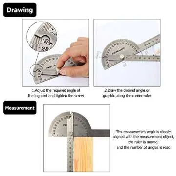 Angle Protractor - Dual Function Stainless Steel Ruler & Protractor