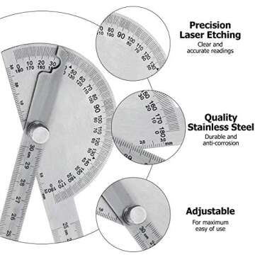 Angle Protractor - Dual Function Stainless Steel Ruler & Protractor
