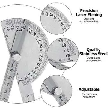 Angle Protractor - Dual Function Stainless Steel Ruler & Protractor