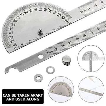 Angle Protractor - Dual Function Stainless Steel Ruler & Protractor