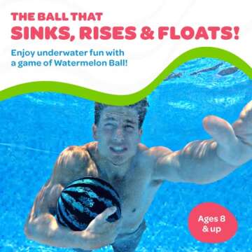 Watermelon Ball – The Ultimate Swimming Pool Game | Pool Ball for Under Water Passing, Dribbling, Diving and Pool Games for Teens, Kids, or Adults | Balls Fills with Water (9 inch Ball (Blue))