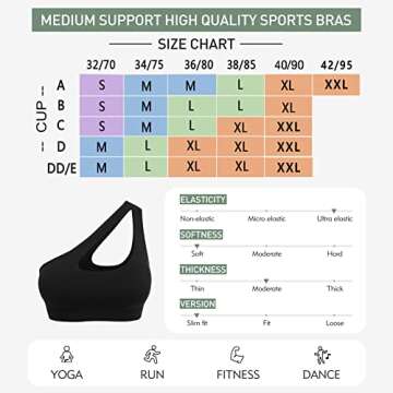 Sykooria Women One Shoulder Bra Sports Bras Sexy Workout Tops Running Yoga Bras Medium Support Black