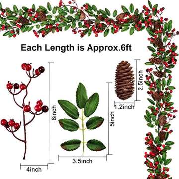 DearHouse 6FT Red Berry Christmas Garland with Pine Cone Garland Artificail Garland Indoor Outdoor G...