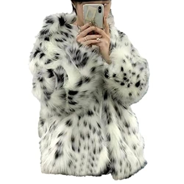 MIYYO Y2K Women's Short Faux Fur Coat - White Leopard Elegance