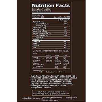 Primal Kitchen - Dark Chocolate Almond Collagen Protein Bars, 15g of Protein, Paleo Approved (Pack of 12, 1.69 oz)