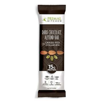 Primal Kitchen - Dark Chocolate Almond Collagen Protein Bars, 15g of Protein, Paleo Approved (Pack of 12, 1.69 oz)