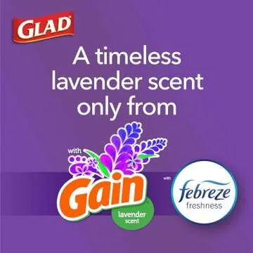Glad ForceFlex Tall Kitchen Trash Bags, 13 Gal, Gain Lavender with Febreze, 80 Ct (Pack May Vary)