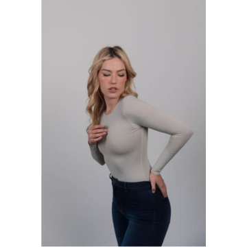 Almere High Neck Long Sleeve Bodysuit - Chic Basic Top in Sage Green