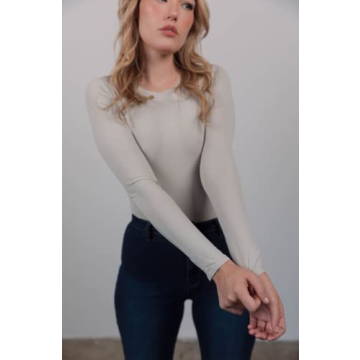 Almere High Neck Long Sleeve Bodysuit - Chic Basic Top in Sage Green