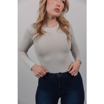 Almere High Neck Long Sleeve Bodysuit - Chic Basic Top in Sage Green