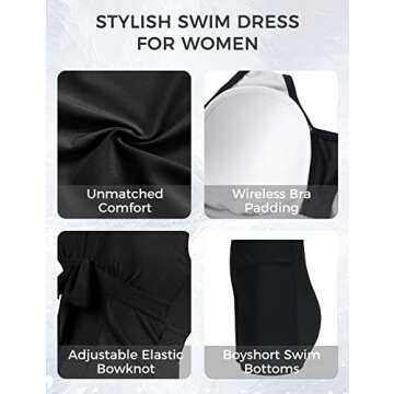 wantdo Women's Plus Size One Piece Swimsuit Tummy Control Modest Bathing Suit Flower Print Swimdress with Skirt