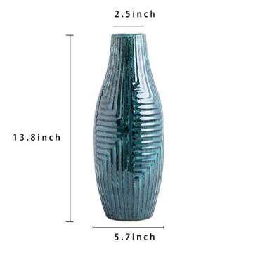 hjn Ceramic Vase- Teal Vase for Home Decor, Flower Vase for Centerpieces, Modern Decor Vases for Living Room/Bookshelf/Mantel/Home Decor Accents - Teal texture-Medium-13.8" H