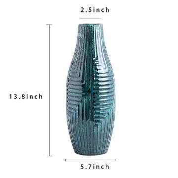 hjn Ceramic Vase- Teal Vase for Home Decor, Flower Vase for Centerpieces, Modern Decor Vases for Living Room/Bookshelf/Mantel/Home Decor Accents - Teal texture-Medium-13.8" H