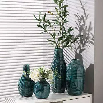 hjn Ceramic Vase- Teal Vase for Home Decor, Flower Vase for Centerpieces, Modern Decor Vases for Living Room/Bookshelf/Mantel/Home Decor Accents - Teal texture-Medium-13.8" H