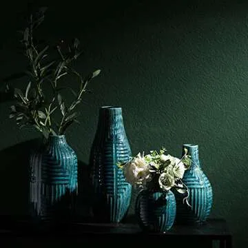 hjn Ceramic Vase- Teal Vase for Home Decor, Flower Vase for Centerpieces, Modern Decor Vases for Living Room/Bookshelf/Mantel/Home Decor Accents - Teal texture-Medium-13.8" H