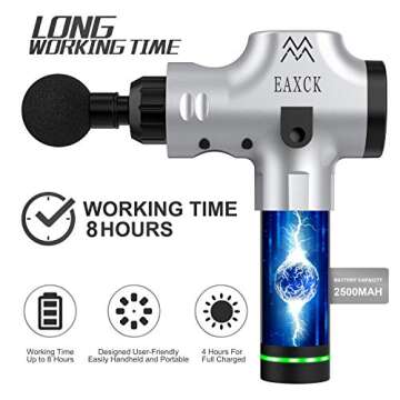 Massage Gun Deep Tissue, EAXCK Percussion Muscle Massager Gun for Athletes Sport Acid Relief, Body Massager for Pain Soreness Portable LED Display Super Quiet Brushless Motor