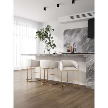 Manhattan Comfort Louvre 30 Inch Mid Century Modern Counter Height Bar Stools - Elegant Faux Leather...