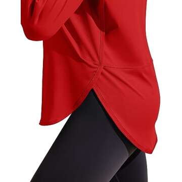 PINSPARK Women Long Sleeve Workout Shirts Moisture Wicking Activewear Top V-Neck Athleisure Shirts for Gym Yoga Red L