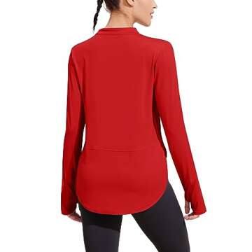 PINSPARK Women Long Sleeve Workout Shirts Moisture Wicking Activewear Top V-Neck Athleisure Shirts for Gym Yoga Red L