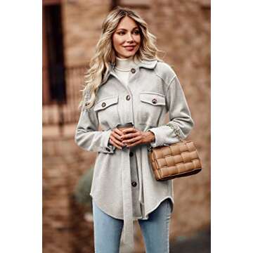 PRETTYGARDEN Women's Fall Fashion Winter Trench Coats Lapel Button Down Peacoat Belted Outerwear Casual Jackets (Grey White,Large)