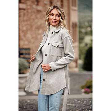 PRETTYGARDEN Women's Fall Fashion Winter Trench Coats Lapel Button Down Peacoat Belted Outerwear Casual Jackets (Grey White,Large)