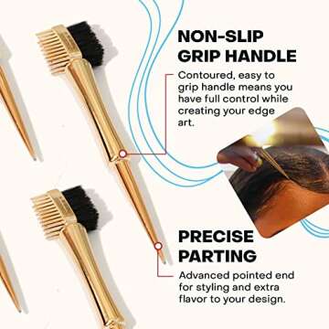 On The Edge Baby Hair – Gentle Hair Brush Styling Tool, Double-Sided Hair Edge Brush, Baby Hair Brush with a Multi-Use Pointed End, Edge Comb Alternative, Gold