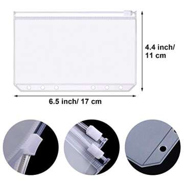 Onwon 10 Pieces Binder Pocket A6 Size 6 Holes Translucent Binder Zipper Folders Waterproof Binder Loose Leaf Bags EVA Pouch Plastic Document Filing Bags for 6-Ring Notebook Binder Loose Leaf Bags