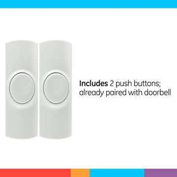 GE Wireless Doorbell Kit, 2 Push Buttons Door Bells for Homes, 8 Melodies Door Chime with 4 Volume Levels, Battery Doorbell Chime, Room Doorbell with 150 Ft Range, White, 19297