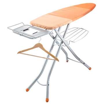 Bartnelli Pro Ironing Board with Steam Station Rest | Made in Europe | Adjustable Height with Storage Tray for Your Ironed Clothes | Includes Rack for Hanging Hangers (Ironing Surface Size 48x16”)