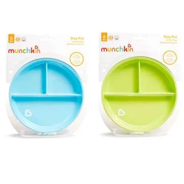 Munchkin Stay Put Suction Plates for Baby and Toddler, 3 Divided Sections , Blue/Green