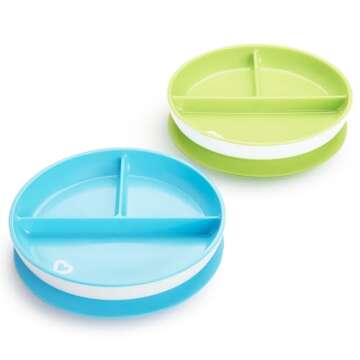 Munchkin Stay Put Suction Plates for Baby and Toddler, 3 Divided Sections , Blue/Green