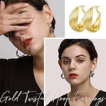 Chunky Gold Hoop Earrings Set for Women, 9 Pair 14K Gold Plated Thick Open Small/Big Hoops Jewelry Gift (A-Gold)