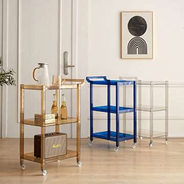 QQXX Acrylic Bar Cart - Stylish 3-Tier Rolling Cart with Versatile Storage Solutions